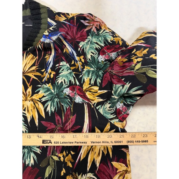 Zara Basic Tropical Bird Palm Print Bomber Jacket Black Multi Small 7484/229 - Picture 4 of 12